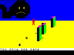 Devils of the Deep (ZX Spectrum) screenshot: I see only sand - well look behind you!