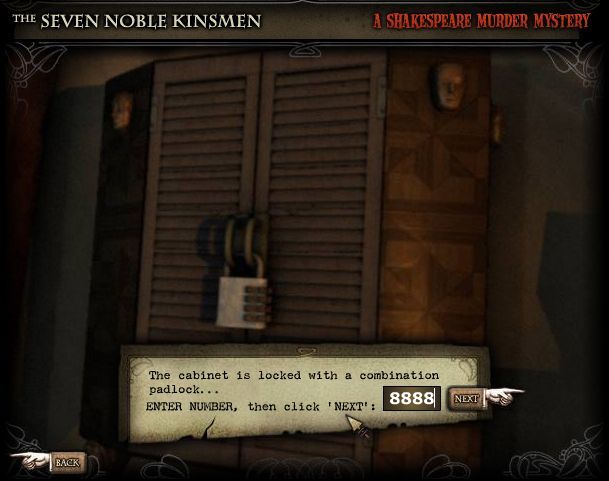 7NK: The Seven Noble Kinsmen - A Shakespearean Murder Mystery (Browser) screenshot: A combination lock