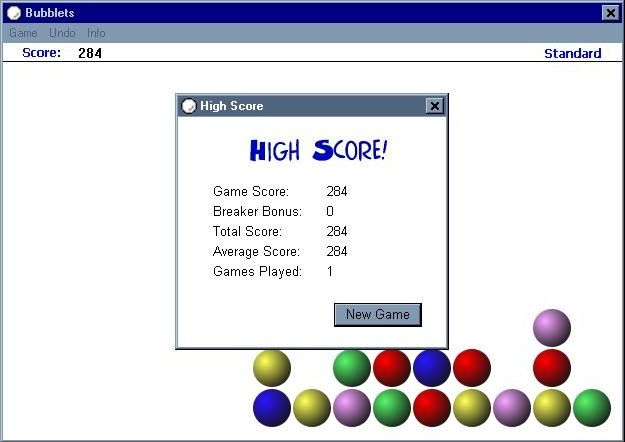 Bubblet (Windows) screenshot: I have removed all I can. Game is done and here is my score.