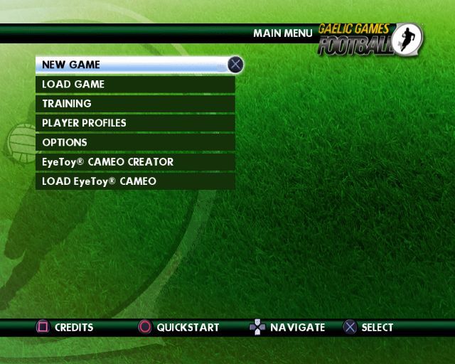 Gaelic Games: Football (PlayStation 2) screenshot: The main menu