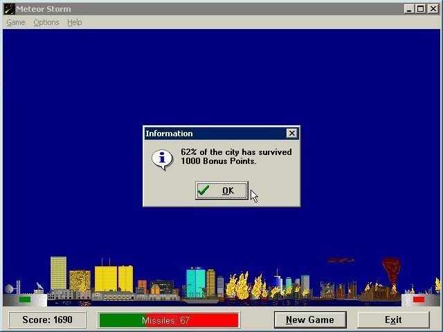 Meteor Storm (Windows 3.x) screenshot: The end of a level