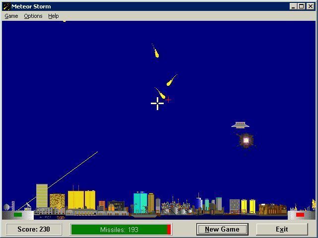 Meteor Storm (Windows 3.x) screenshot: The start of a game