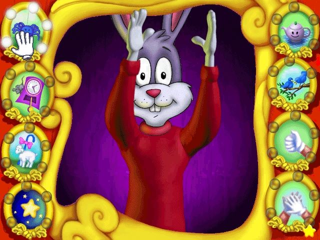 Reader Rabbit's Toddler (Windows) screenshot: Reader Rabbit will do the hand and finger motions for a selected song: here, the Itsy Bitsy Spider goes down the waterspout