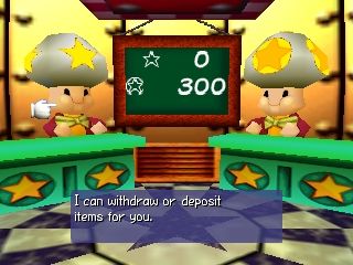 Mario Party (Nintendo 64) screenshot: The Mushroom Bank where you can deposit stars and coins you have earned.