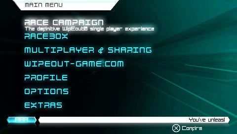 WipEout Pulse (PSP) screenshot: Main menu
