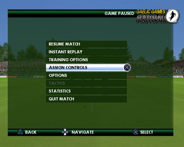 Gaelic Games: Football (PlayStation 2) screenshot: Training: The game's pause menu used here is also used in the full game