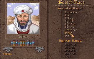 Master of Magic (DOS) screenshot: Once you pick your wizard, you can select a starting race