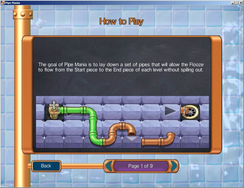 Pipe Mania (Windows) screenshot: The first of nine instruction screens
