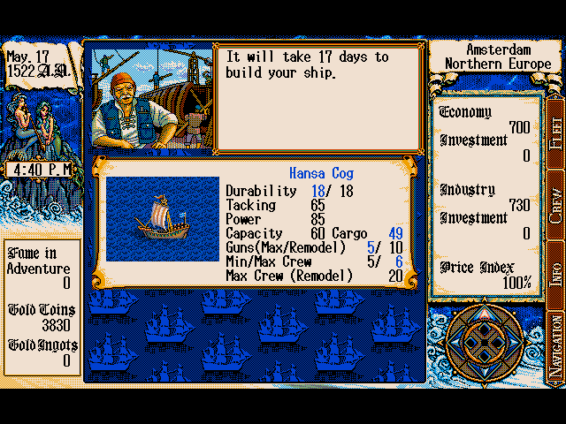 New Horizons (DOS) screenshot: Requesting a new ship to be built