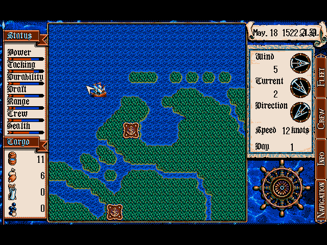 New Horizons (DOS) screenshot: Sailing...