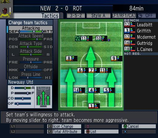 Let's Make a Soccer Team! (PlayStation 2) screenshot: Adjusting the team's tactics during the game