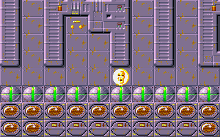 S.C.Out (DOS) screenshot: Lost a life after collision with a moving enemy.