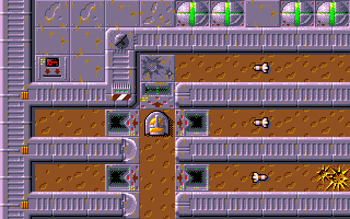 S.C.Out (DOS) screenshot: My spaceship & five different one-way roads.