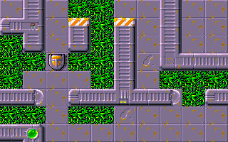 S.C.Out (DOS) screenshot: Carefully examining a vast forest like level.