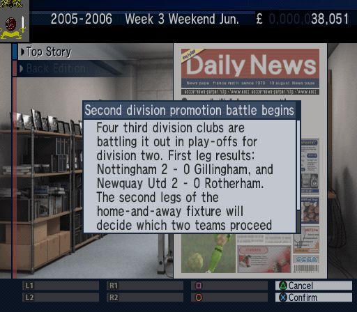 Let's Make a Soccer Team! (PlayStation 2) screenshot: Post match news