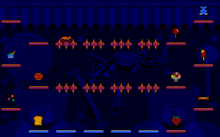 Bumpy's Arcade Fantasy (DOS) screenshot: The spiked platforms pop Bumpy.