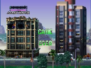 Rampage 2: Universal Tour (Nintendo 64) screenshot: I was killed. Game over.