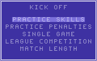 Kick Off (Commodore 64) screenshot: Main options