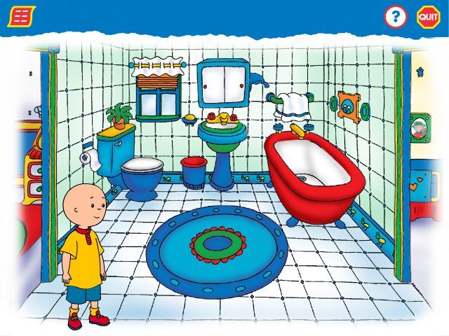 Caillou: Magic Playhouse (Windows) screenshot: The bathroom - click the toilet and the tub for surprises