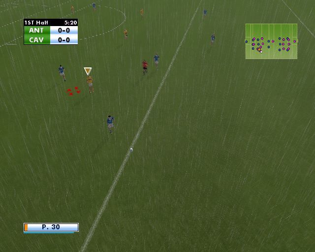 Gaelic Games: Football (PlayStation 2) screenshot: When the ball is in the air the red dots show where it will land
