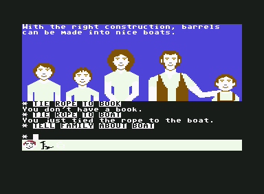 Swiss Family Robinson (Commodore 64) screenshot: The Family likes the new boad :)