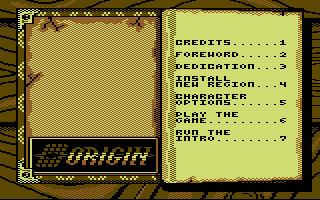 Knights of Legend (Commodore 64) screenshot: Main options