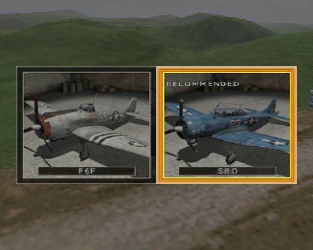 Dogfight: Battle for the Pacific (PlayStation 2) screenshot: The player can choose the fighter or the bomber. For this mission the bomber is the preferred choice