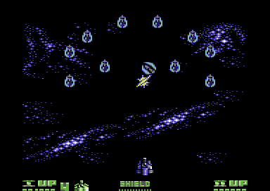 Mega Phoenix (Commodore 64) screenshot: Second attack wave of the first level
