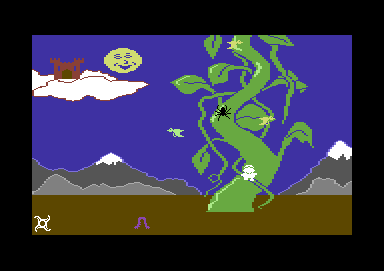 Jack and the Beanstalk (Commodore 64) screenshot: Climbing the beanstalk