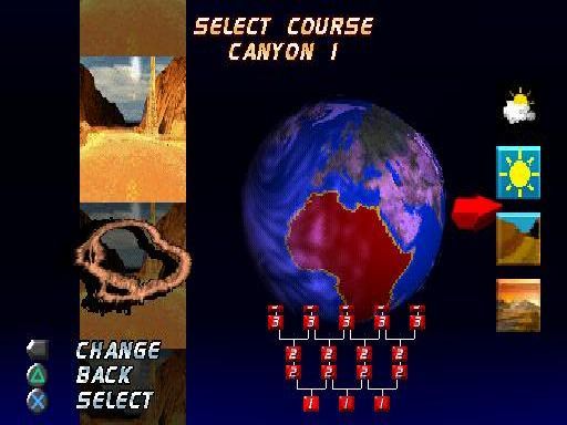 International Rally Championship (PlayStation) screenshot: Arcade Mode: Track selection