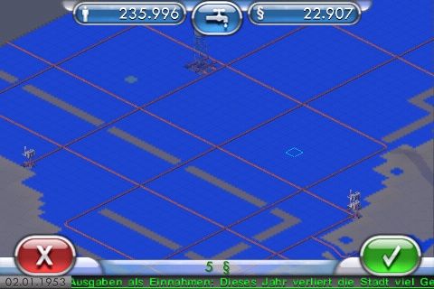 SimCity (iPhone) screenshot: That's what the perfect water-pipe-infrastructure looks like.