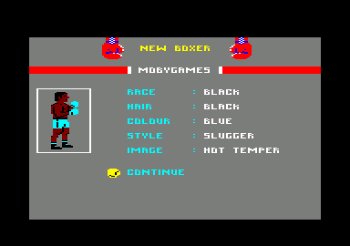 Star Rank Boxing (Amstrad CPC) screenshot: Set your character's stats.