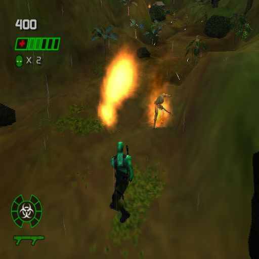 Army Men: Green Rogue (PlayStation 2) screenshot: Before long Rogue picks up a flamethrower, a rocket launcher and other goodies