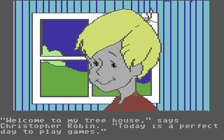 Winnie the Pooh in the Hundred Acre Wood (Commodore 64) screenshot: Talking to Christopher Robin