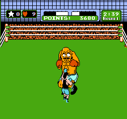 Mike Tyson's Punch-Out!! (NES) screenshot: If you manage to punch Bald Bull in the middle of his bull-rush, he goes down in one hit.