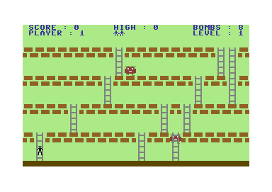 Panic 64 (Commodore 64) screenshot: Navigating a ladder
