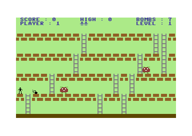 Panic 64 (Commodore 64) screenshot: Layed a bomb on the platform