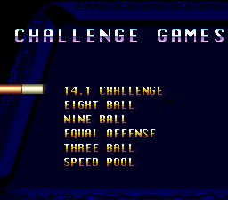 Championship Pool (Genesis) screenshot: All the different Challenge Games