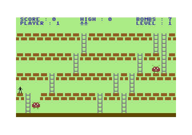 Panic 64 (Commodore 64) screenshot: Red monster fell down the hole...