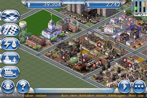 SimCity (iPhone) screenshot: Honestly I don't know why they don't have water.