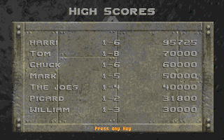 Rise of the Triad: Dark War (DOS) screenshot: High Scores.