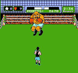 Mike Tyson's Punch-Out!! (NES) screenshot: Bald Bull is preparing for his bull-rush attack.