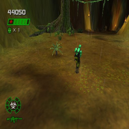 Army Men: Green Rogue (PlayStation 2) screenshot: The tan guys actually said "He's discovered our secret underground lair!"