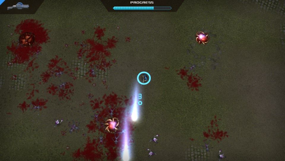 Crimsonland (PS Vita) screenshot: Testing newly acquired ion rifle (Trial version)
