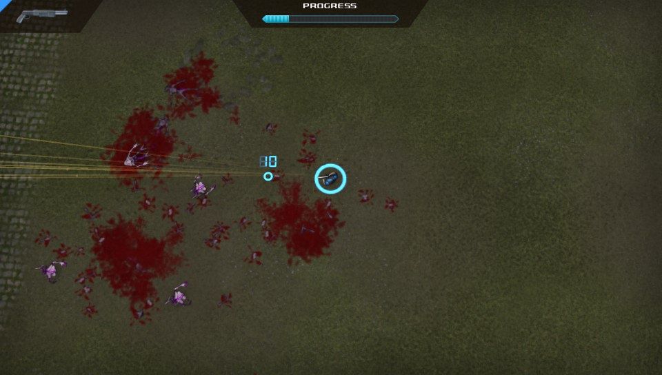 Crimsonland (PS Vita) screenshot: Shotgun is deadly and very useful against regular enemies (Trial version)