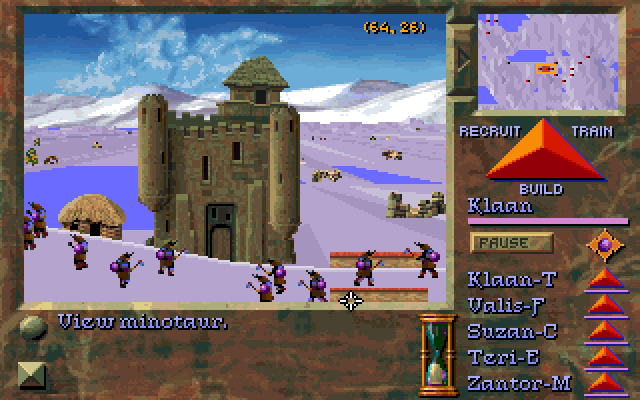 Stronghold (DOS) screenshot: You're not alone. Monsters have lairs, and the more intelligent ones will even construct cities of their own.