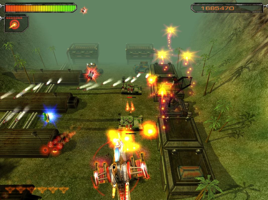 AirStrike II: Gulf Thunder (Windows) screenshot: This level has many ground enemies. I'm glad that the weapons don't make a difference between ground and air.