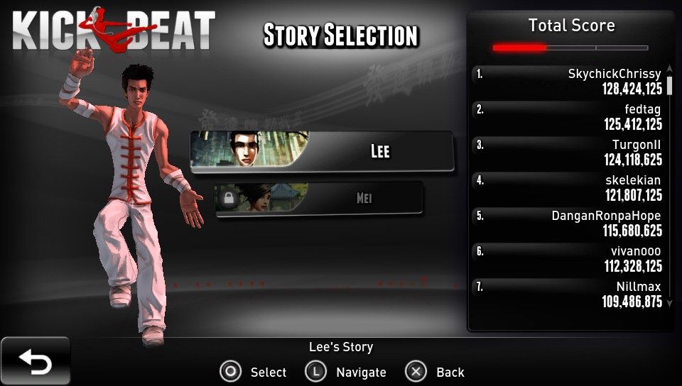 Kick Beat (PS Vita) screenshot: Story mode character selection (Trial version)