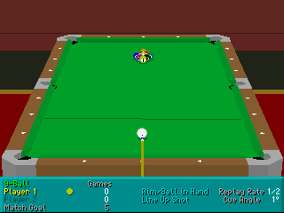 Virtual Pool (DOS) screenshot: Getting ready to make a break.
