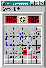 Minesweeper (Windows) screenshot: I'm dead. (Windows ME)